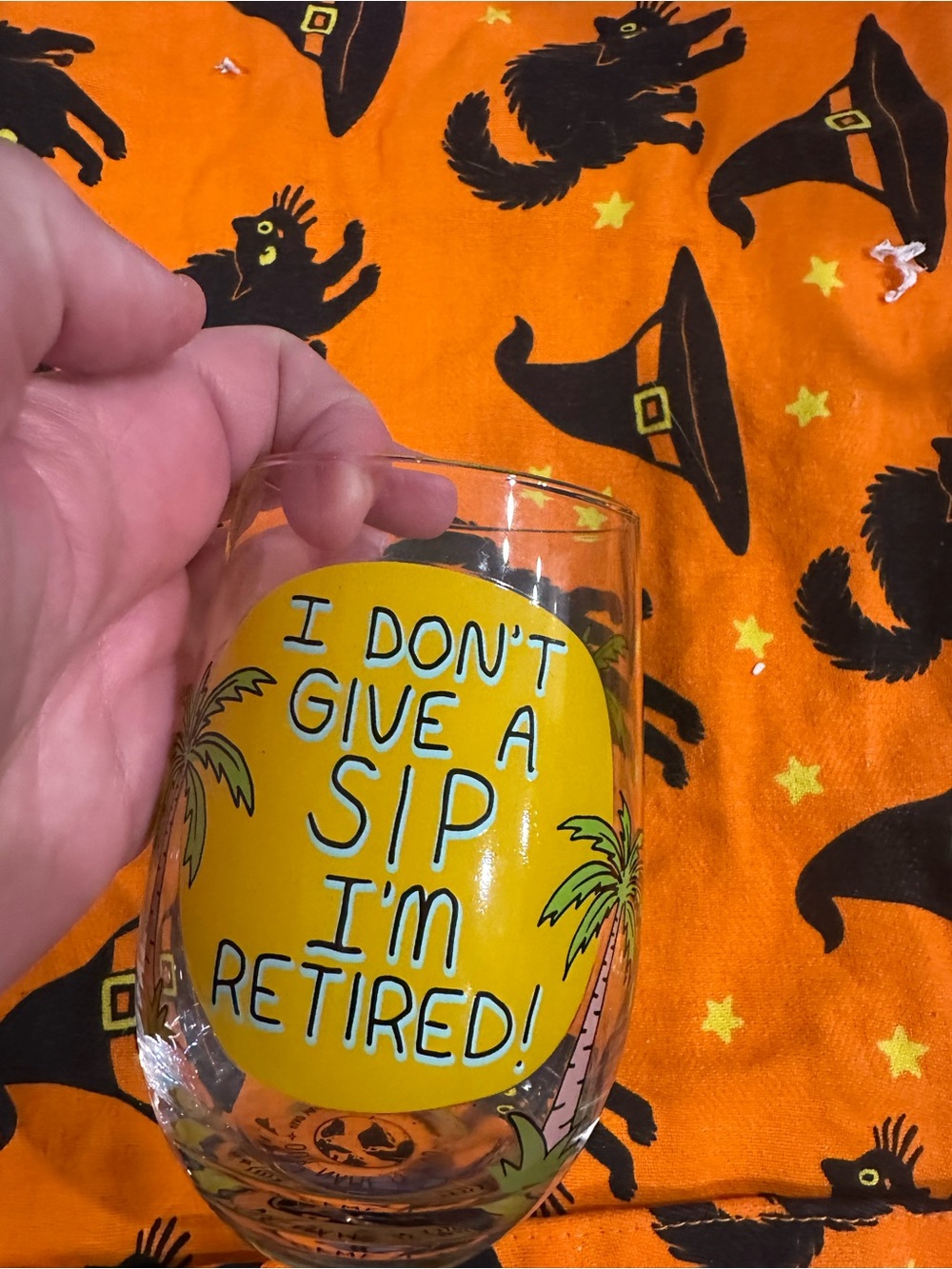 Source Unknown Yellow & Black Novelty Retirement Stemless Wine Glass
